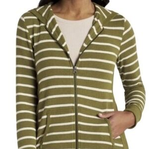 Market & Spruce Olive Green and White Striped Knit Hoodie